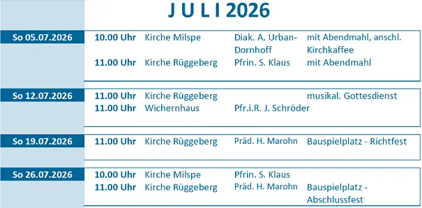 Predigtplan Juli