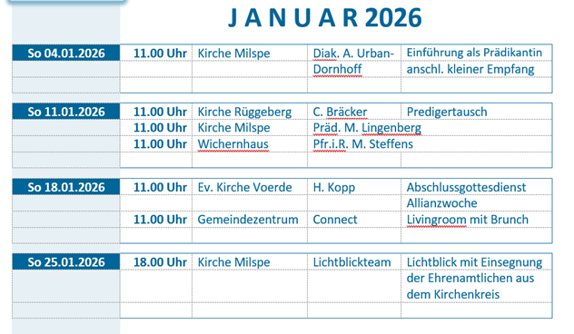 Predigtplan Januar