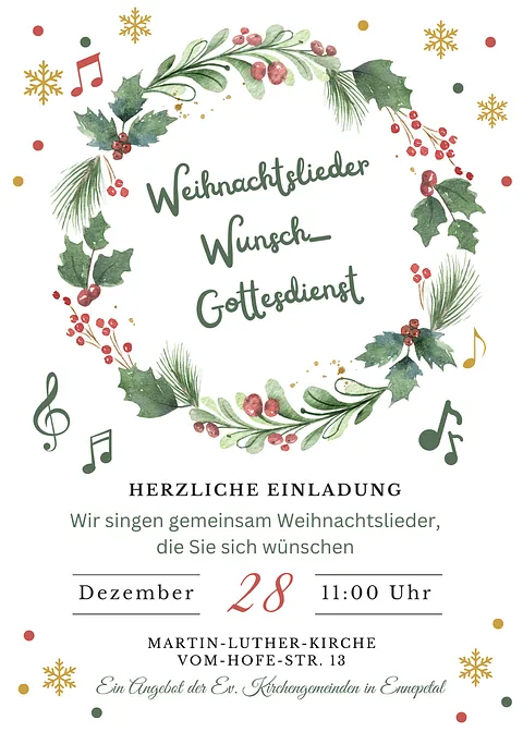 Einladung zum Weihnachtsliederwunschgottesdienst am 28.12.
