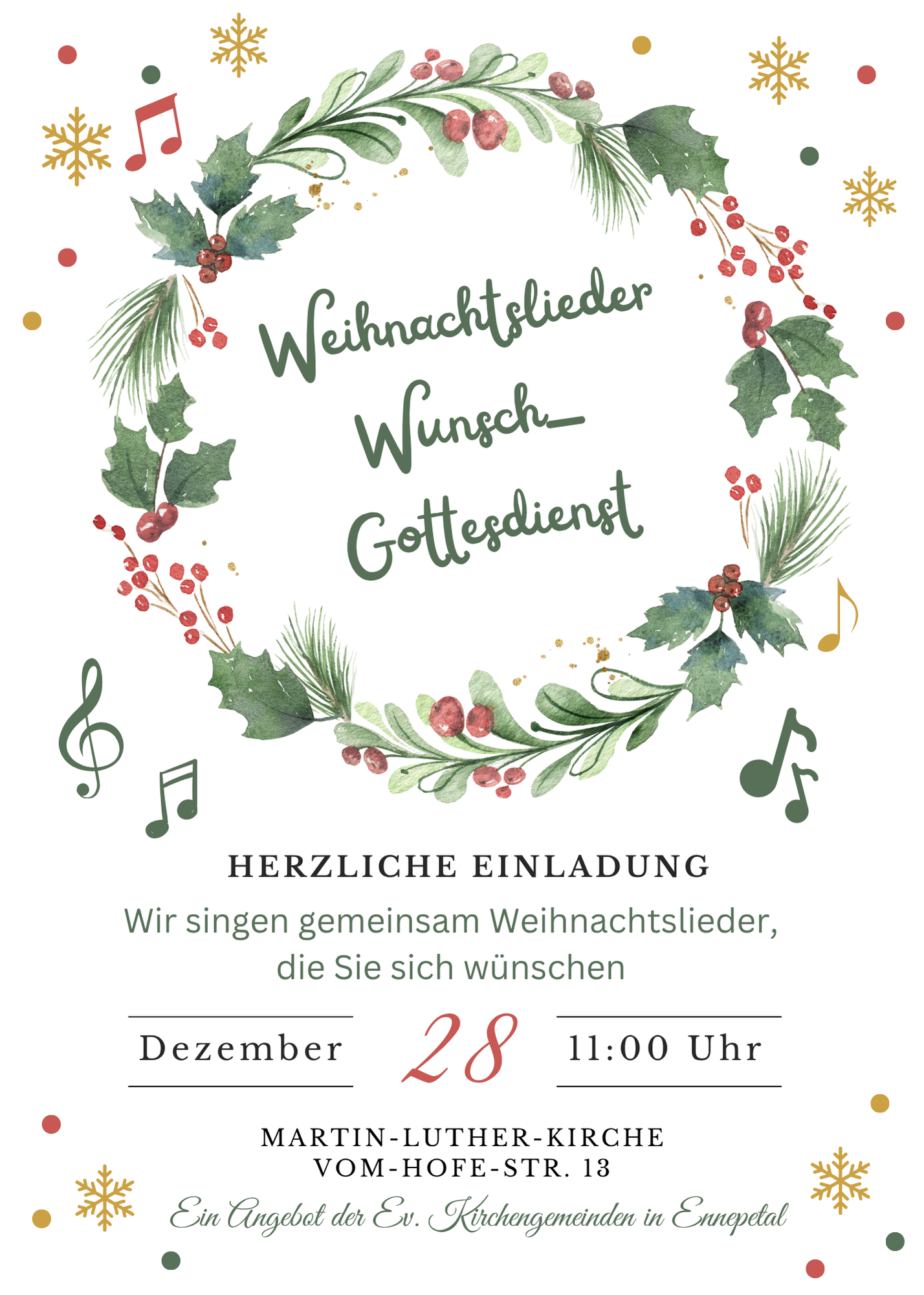 Einladung zum Weihnachtsliederwunschgottesdienst am 28.12.