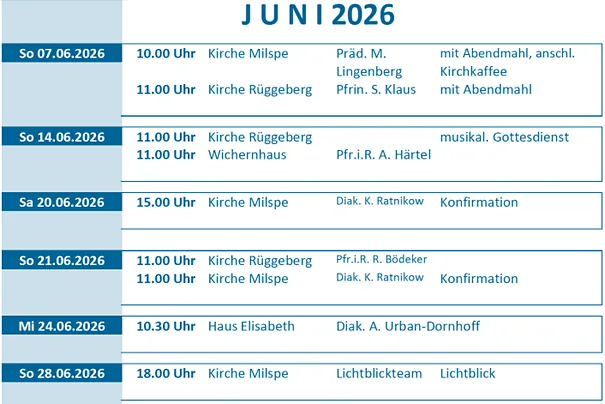 Predigtplan Juni