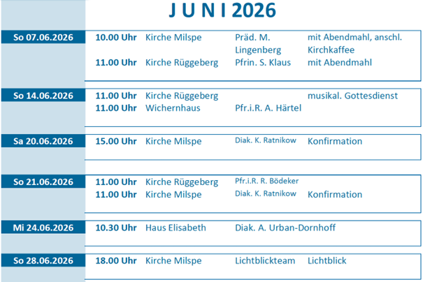 Predigtplan Juni