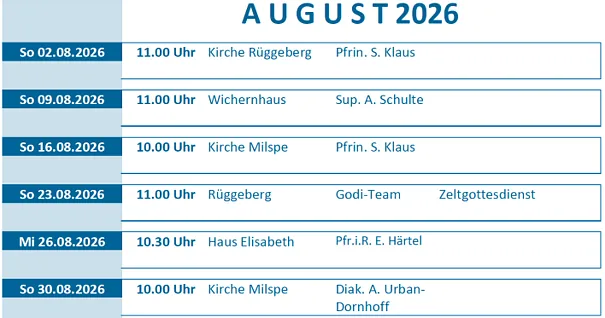 Predigtplan August