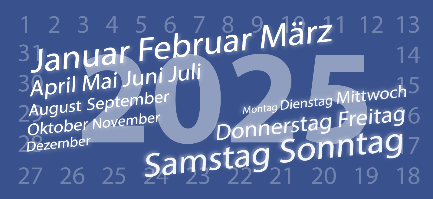 Kalenderdarstellung 2025 mit Monaten und Wochentagen auf Deutsch.