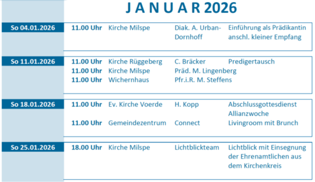 Predigtplan Januar