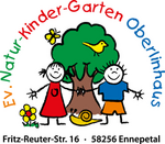 Logo eines deutschen Kindergartens mit zwei Kindern und einem Baum.