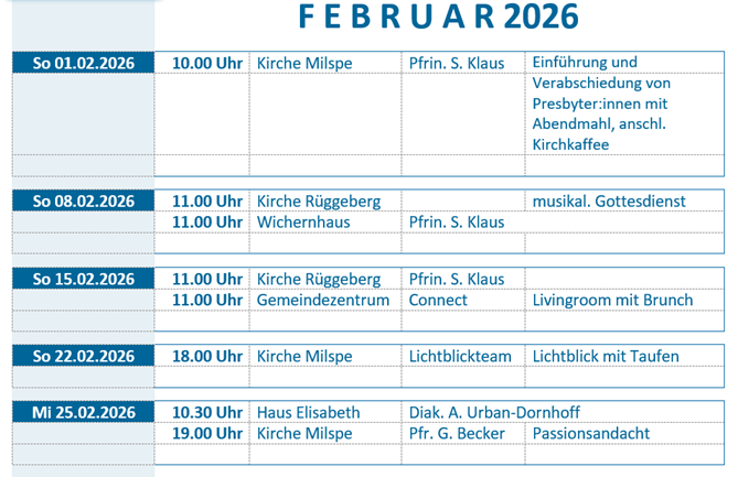 Gottesdienste im Februar