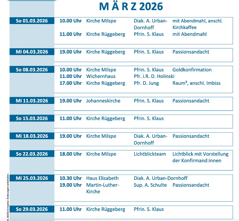 Gottesdienste im Februar