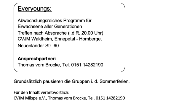 Flyer mit Informationen über die "Everyoungs"-Gruppe für Erwachsene.